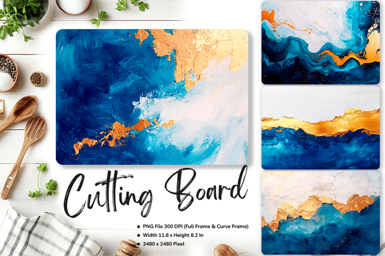Oil Paint Cutting Board Blue and Gold Paint Chopping Board15