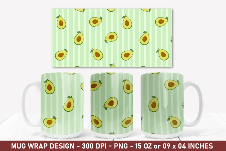 Avocado Pattern Mug Wrap | 15 Oz Mug Wrap | Coffee Mug