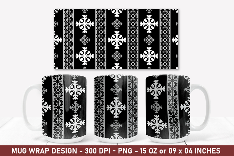 Snowflake Pattern Mug Wrap | 15 Oz Mug Wrap | Coffee Mug