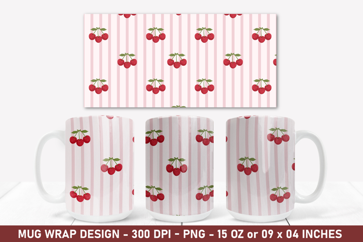 Cherry Pattern Mug Wrap | 15 Oz Mug Wrap | Coffee Mug