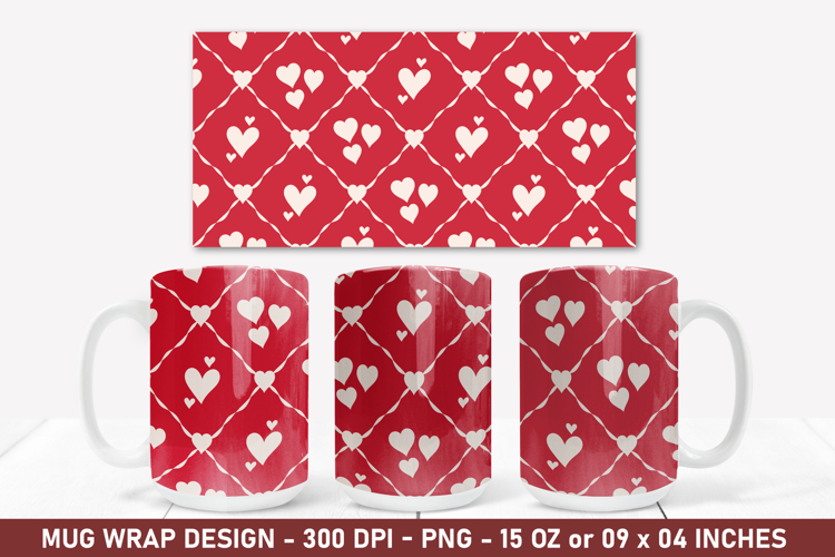 Heart Pattern Mug Wrap | 15 Oz Mug Wrap | Coffee Mug Wrap
