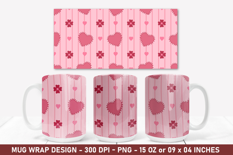 Heart & Floral Mug Wrap | 15 Oz Mug Wrap | Coffee Mug Wrap