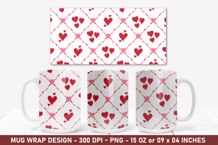 Heart Pattern Mug Wrap | 15 Oz Mug Wrap | Coffee Mug Wrap