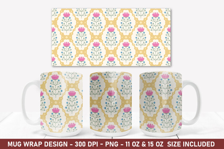 Folk Floral Mug Wrap | 15 Oz Mug Wrap | Coffee Mug example image 1
