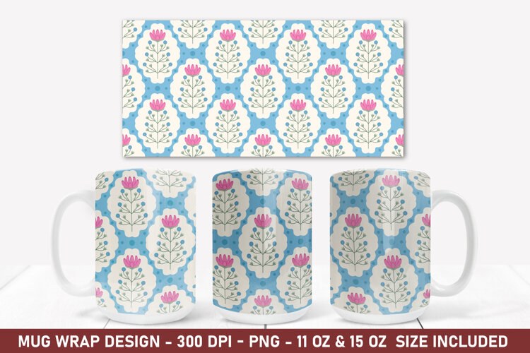 Folk Floral Mug Wrap | 15 Oz Mug Wrap | Coffee Mug example image 1