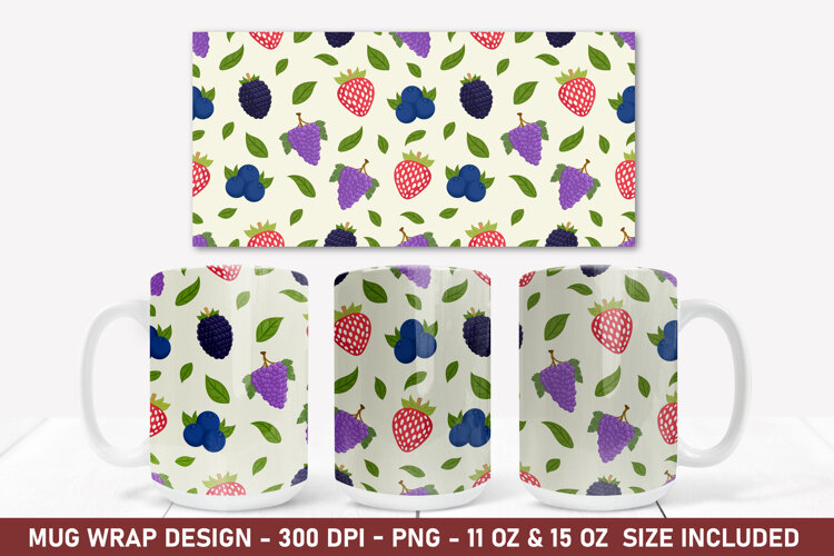 Berries Pattern Mug Wrap | 15 Oz Mug Wrap | Coffee Mug example image 1