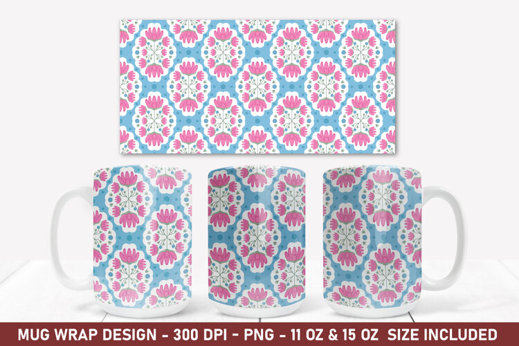 Folk Floral Mug Wrap | 15 Oz Mug Wrap | Coffee Mug example image 1