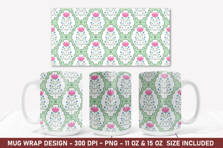 Folk Floral Mug Wrap | 15 Oz Mug Wrap | Coffee Mug example image 1