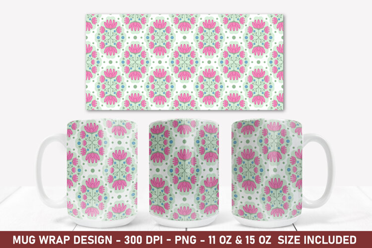 Folk Flower Mug Wrap | 15 Oz Mug Wrap | Coffee Mug example image 1