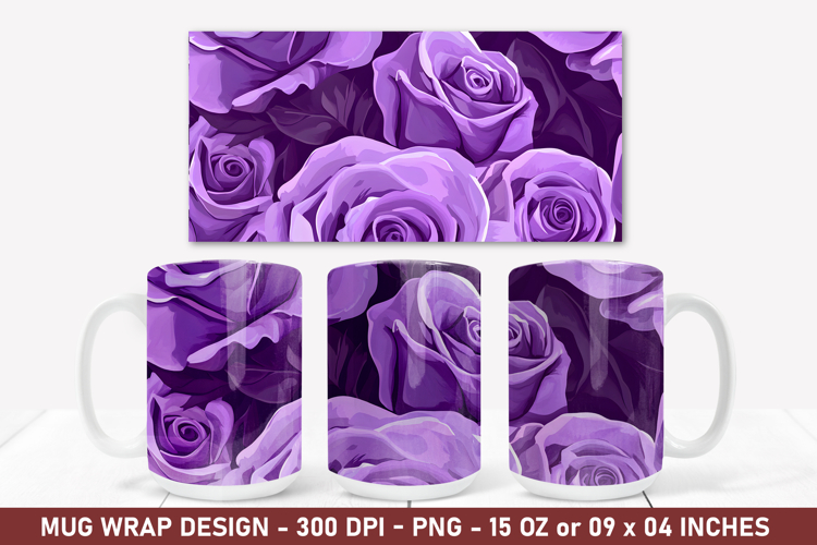 Purple Rose Flower Mug Wrap Sublimation | 15 Oz Mug Wrap