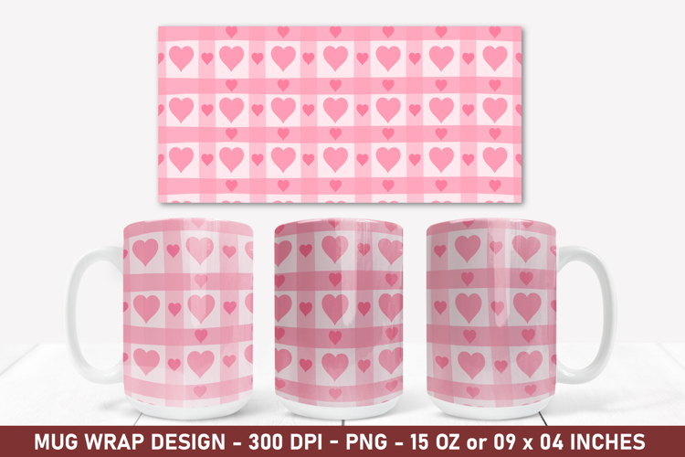 Pink Heart Mug Wrap | 15 Oz Mug Wrap | Coffee Mug Wrap