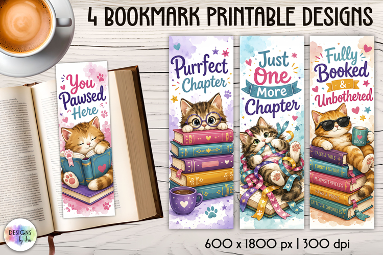 Cute Cat Printable Bookmarks with Reading Quotes, Cat Lover