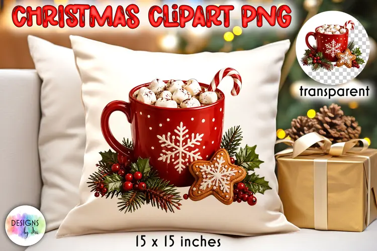 Red Snowflake Christmas Cocoa and Cookies PNG