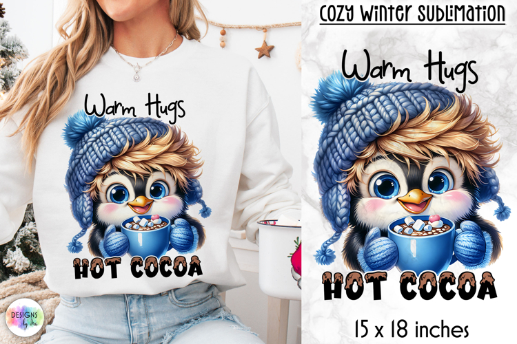 Cute Winter Animal Sublimation, Hot Cocoa Quote PNG, Cozy