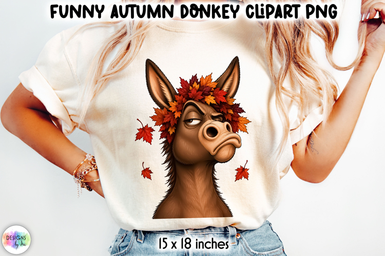 Grumpy Donkey with Autumn Leaves Clipart PNG