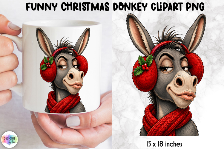 Sassy Christmas Donkey PNG, Funny Holiday Clipart