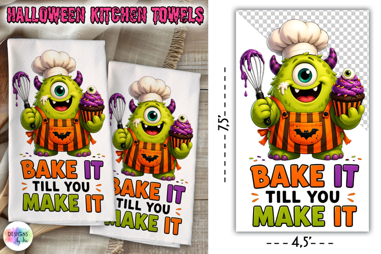 Halloween Kitchen Towel PNG, Bake It Till You Make It