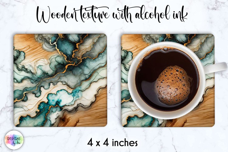 Abstract Wooden Coaster | Alcohol Ink Square Coaster Design