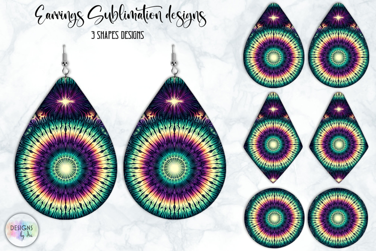 Boho Mandala Earrings Sublimation, Tie Dye Effect Design