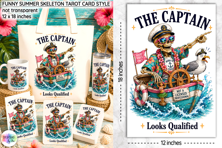 Funny Summer Skeleton Sublimation, Funny Captain Tarot Card