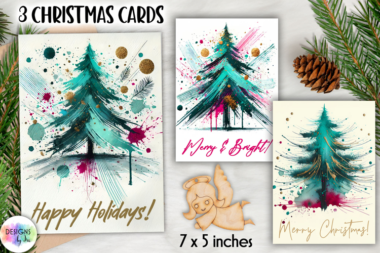 Christmas Tree Greeting Cards, Abstract Christmas Tree Print