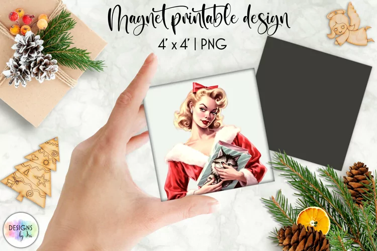 Watercolour Christmas Magnet | Vintage Pinup Girls Christmas