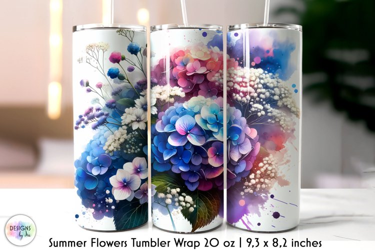 Summer Flowers Tumbler Wrap, Watercolour Flowers Tumbler