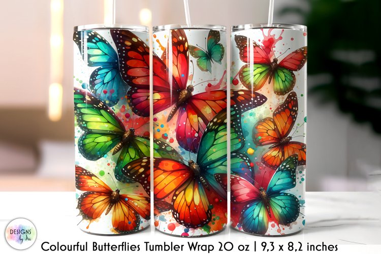 Watercolour Butterflies Tumbler Wrap, Colourful Butterflies example image 1