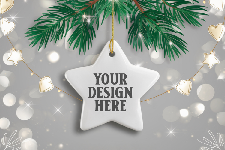 Christmas Star Ceramic Ornament Mockup | Holiday Star Tree