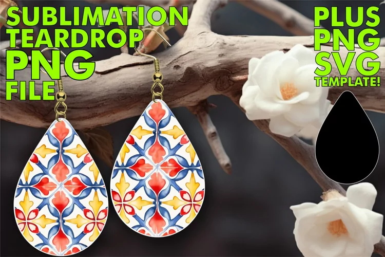 Vibrant Watercolor Tiles: Teardrop Earrings Sublimation