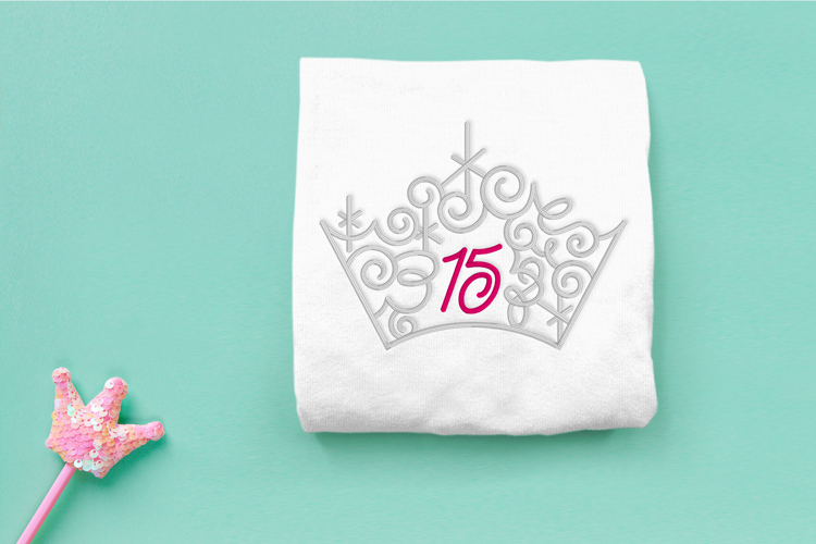 Ornate Magical Tiara with Number 15 Embroidery File