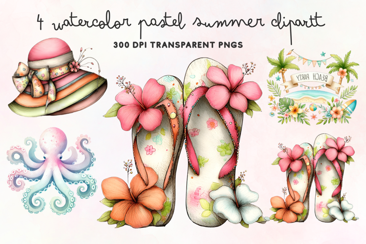 Watercolor Pastel Summer Clipart PNG