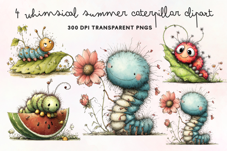 Whimsical Summer Caterpillar Clipart PNG