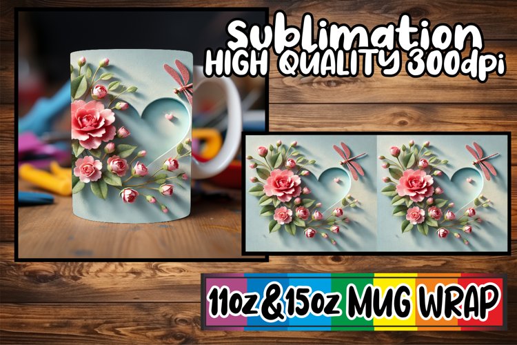 Splendid days sublimation mug wrap, 3D Heart