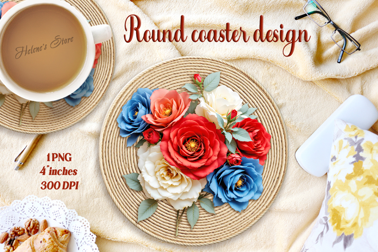 Delicate vintage floral round coaster sublimation design png