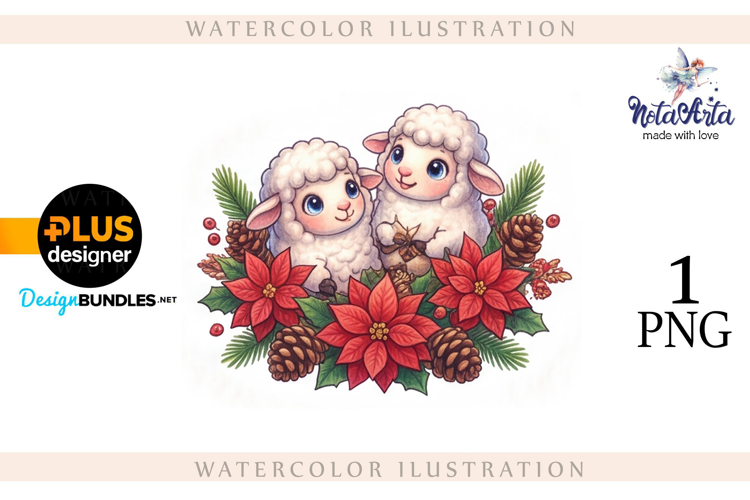 Christmas Sheep in Watercolor Style