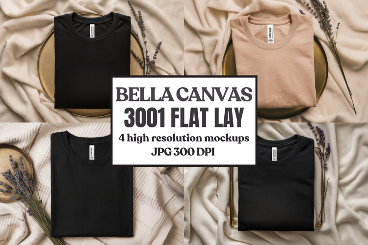 Folded Bella Canvas 3001 Flat Lay T-Shirt mockup