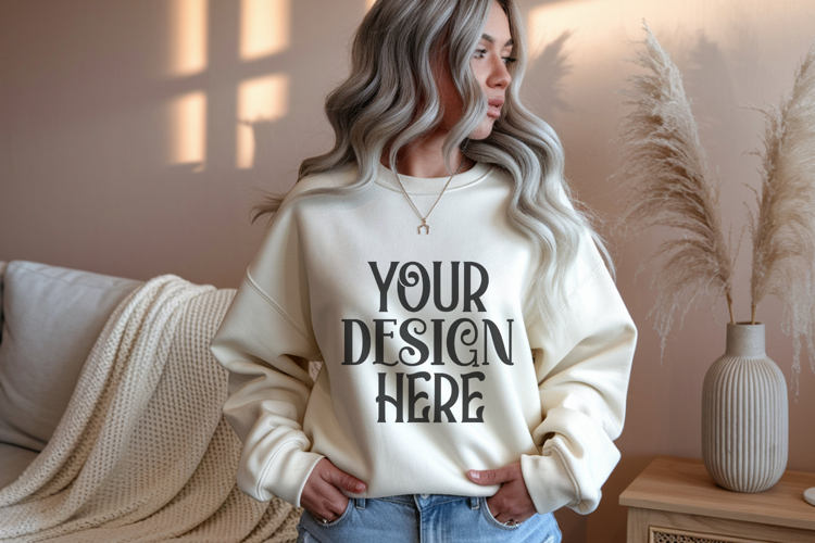 Sand Gildan 18000 Crewneck Sweatshirt Mockups,G18000