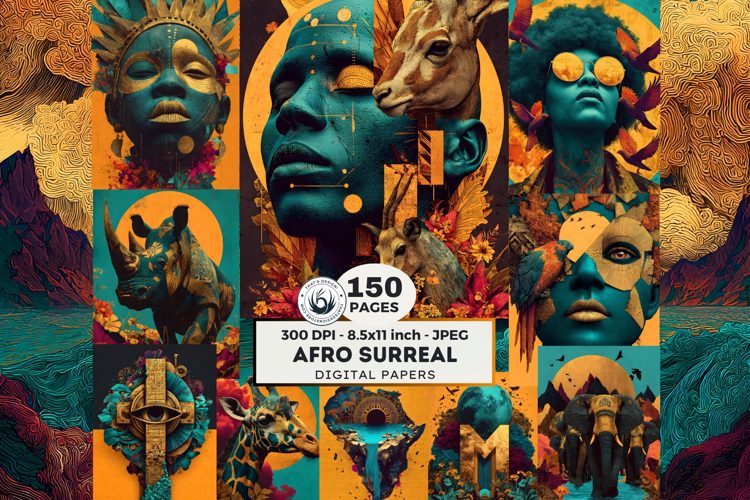 Afro Surreal Digital Papers Junk Journal Kit African Animals