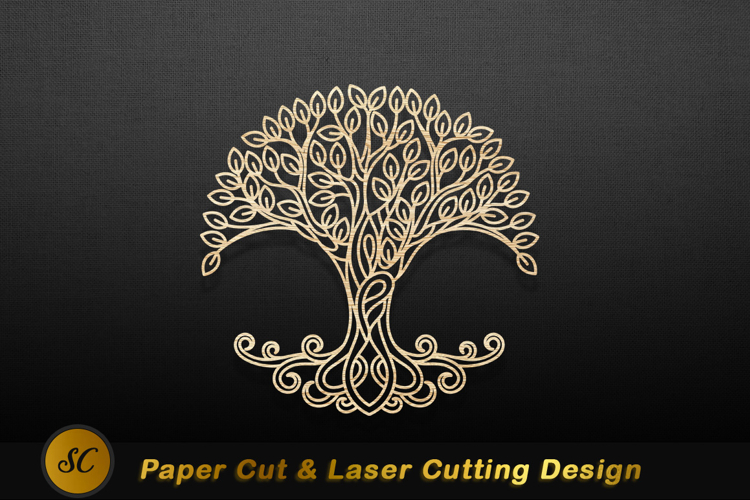 Golden tree intricate branches leaves image Laser cut