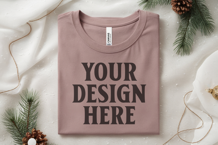 Christmas Bella Canvas 3001 Heather Dust Folded Tshirt Mocku