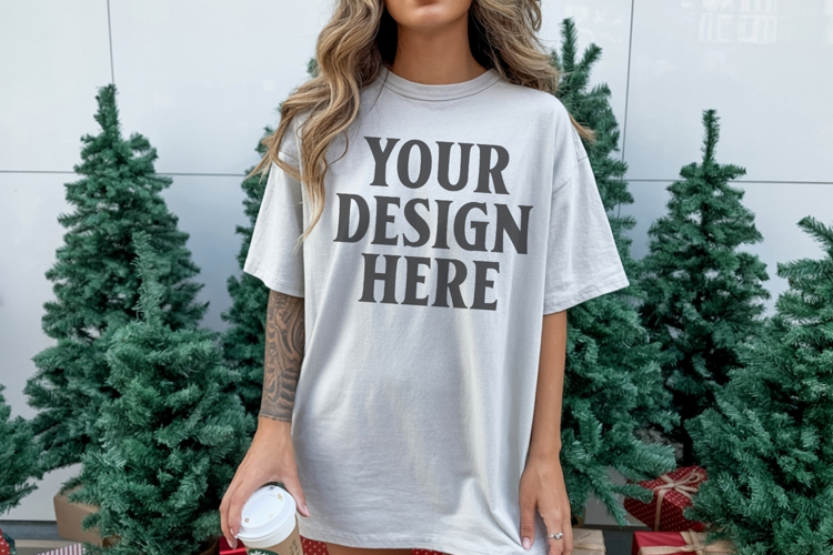 Christmas Comfort Colors 1717 White TShirt Mockup, CC 1717