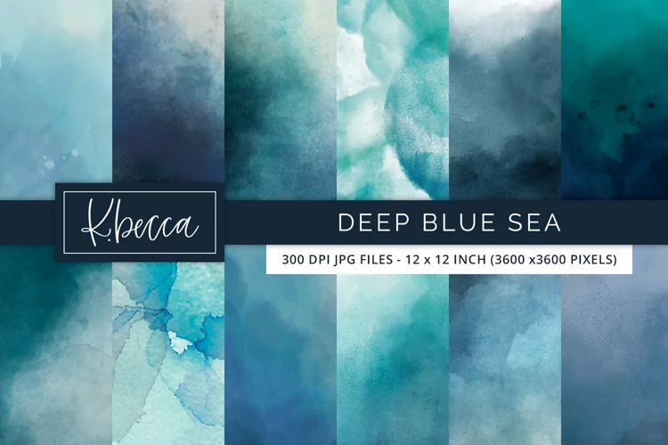 Deep Blue Sea Abstract Watercolor Digital Papers Backgrounds