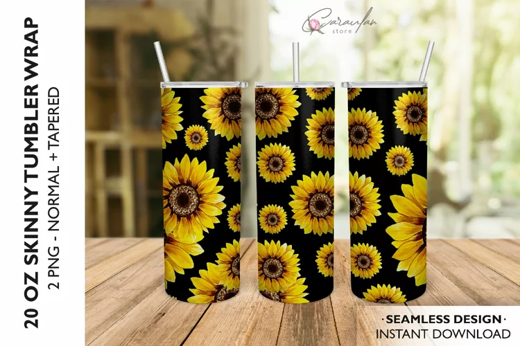 Sunflower Tumbler Sublimation Design, 20 OZ Skinny Tumbler