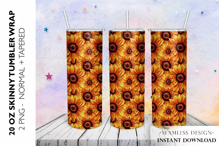 Sunflower Tumbler Sublimation Design, 20 OZ Skinny Tumbler
