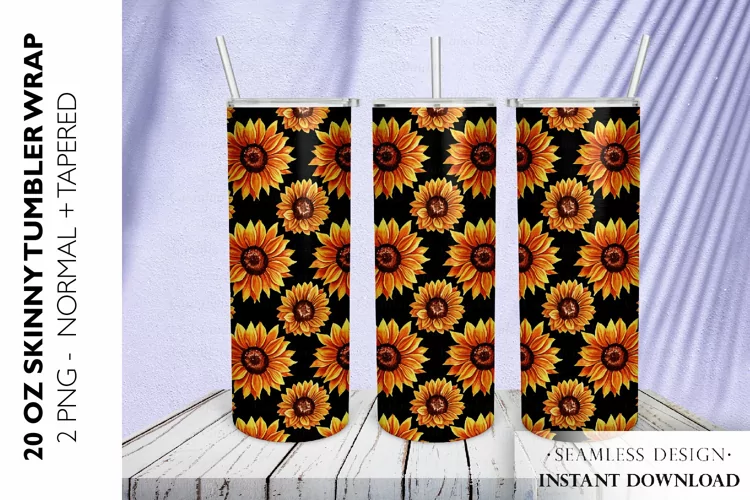 Sunflower Tumbler Sublimation Design, 20 OZ Skinny Tumbler