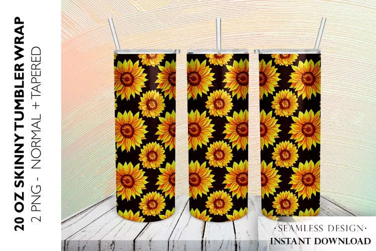 Sunflower Tumbler Sublimation Design, 20 OZ Skinny Tumbler