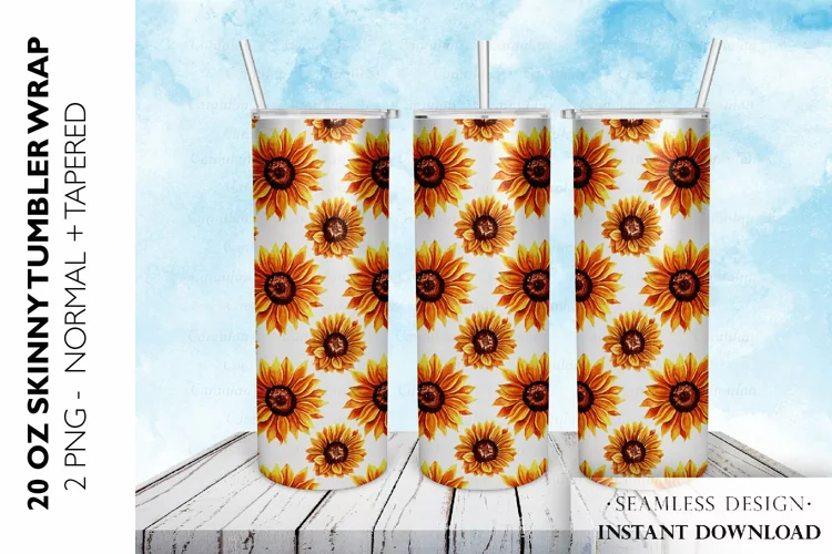 Sunflower Tumbler Sublimation Design, 20 OZ Skinny Tumbler