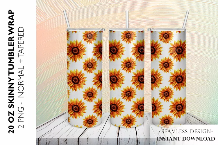 Sunflower Tumbler Sublimation Design, 20 OZ Skinny Tumbler