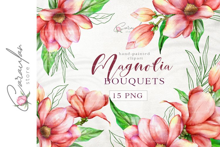 Magnolia Sublimation Design, Magnolia Watercolor Branches